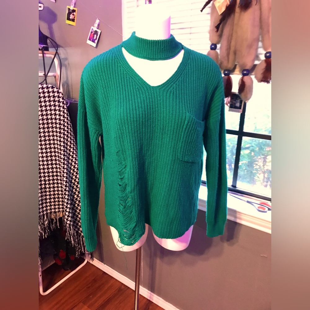 Green Rugged Look Sweater
